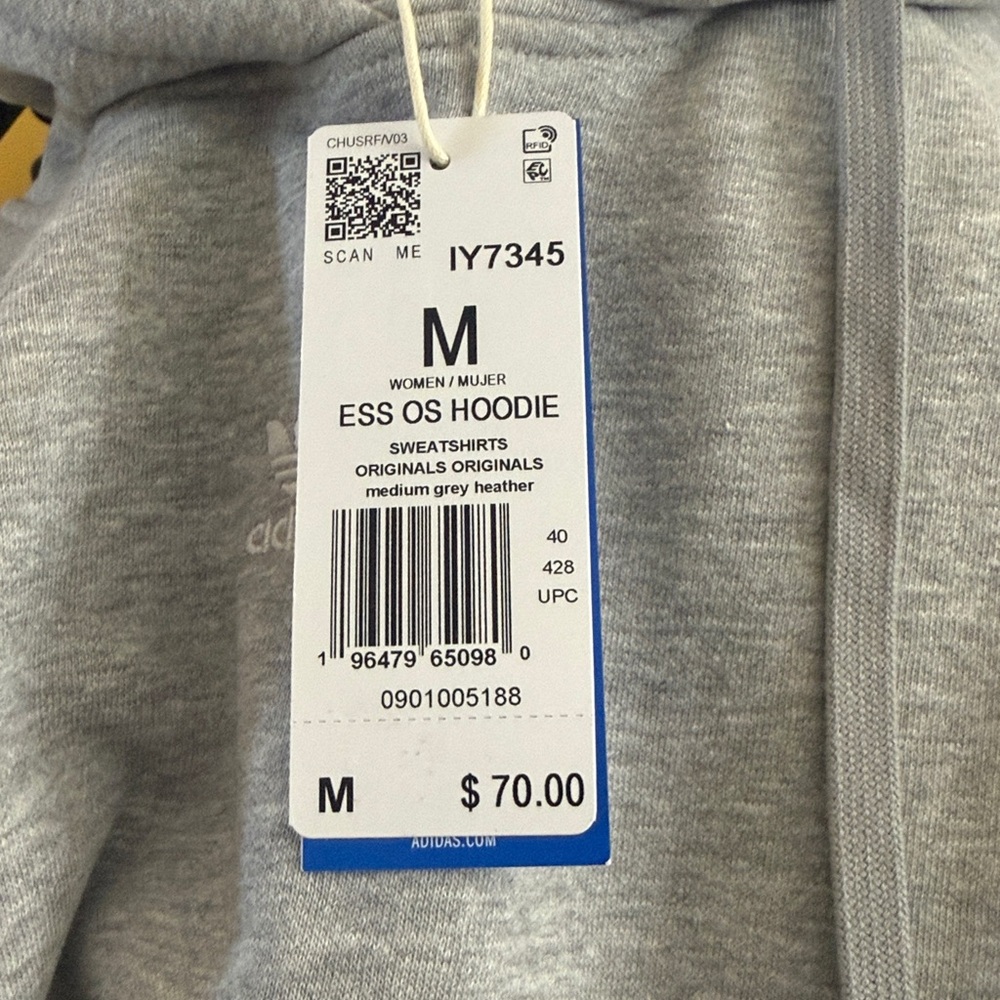 Adidas Light Gray Pullover Hoodie with Trefoil Logo Size M - Picture 2 of 16